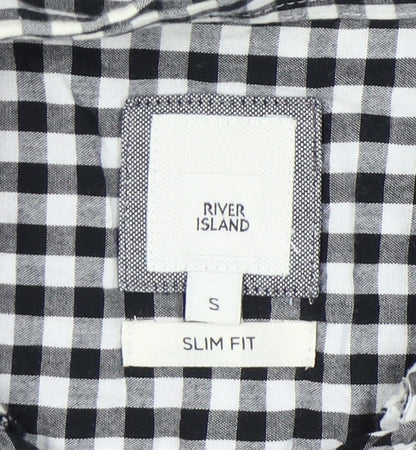 River Island Men's Slim Fit Black Check Shirt S