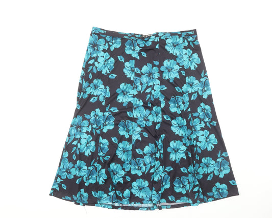 Bonmarché Women's Blue Floral A-Line Knee Length Skirt