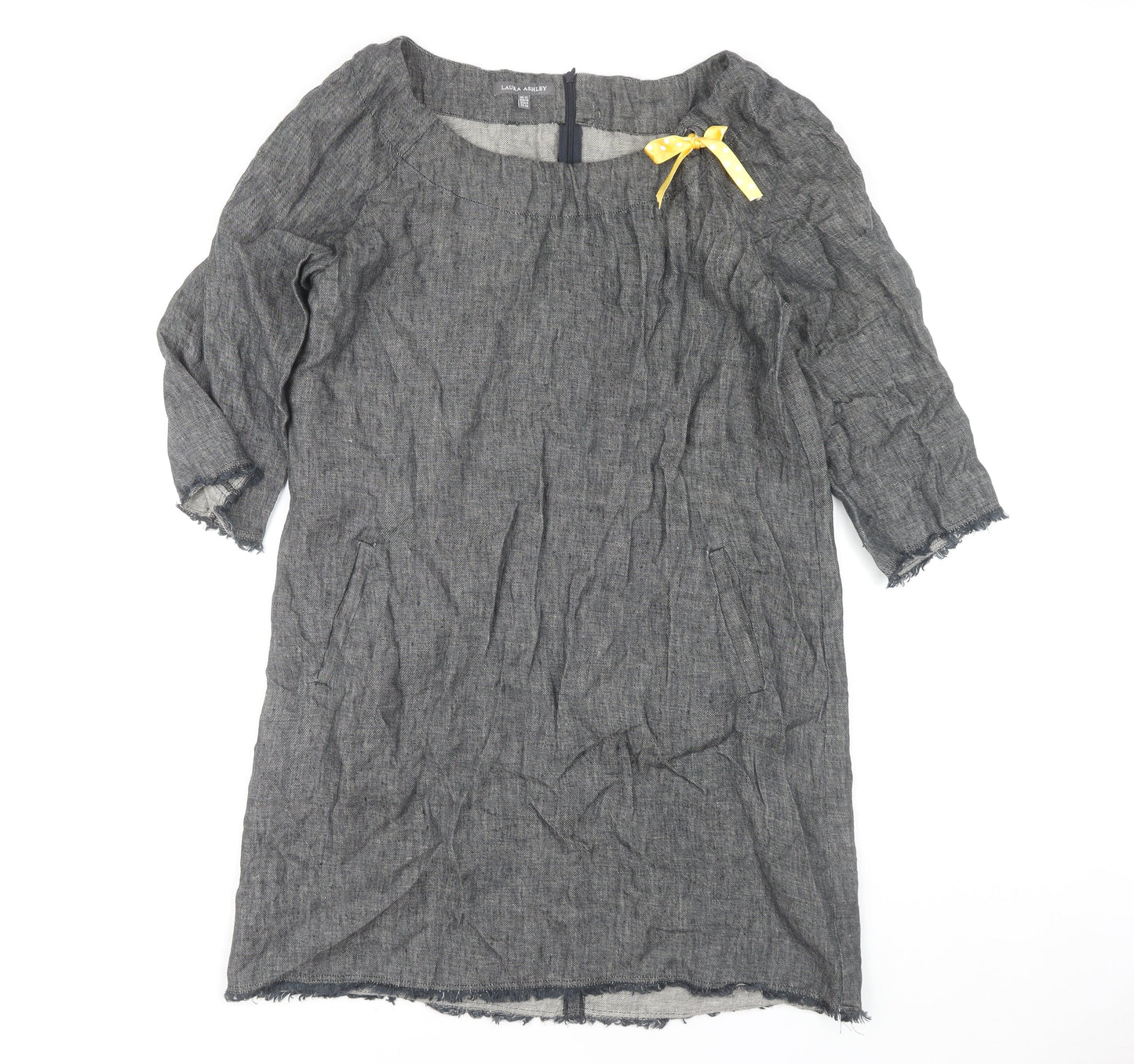 Laura Ashley Women's Grey Bow Accented Dress Size 12