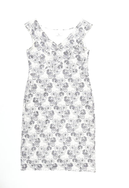 Tia Women's White Floral Sheath Dress Size 12