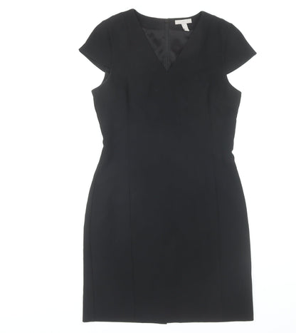 H&M Women's Black Short Sleeve V-Neck Dress Size 10
