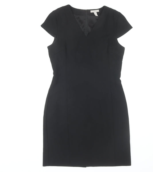 H&M Women's Black Short Sleeve V-Neck Dress Size 10