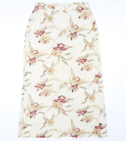 Episode Women's Ivory Floral Silk A-Line Skirt Size 14