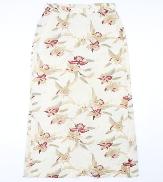 Episode Women's Ivory Floral Silk A-Line Skirt Size 14
