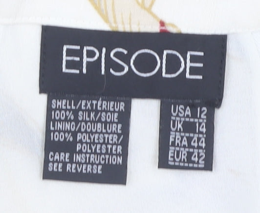 Episode Women's Ivory Floral Silk A-Line Skirt Size 14