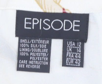 Episode Women's Ivory Floral Silk A-Line Skirt Size 14