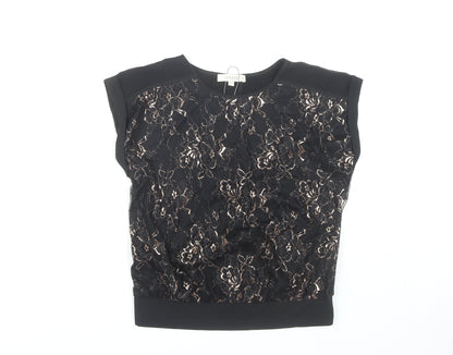 Oasis Black Floral Lace Blouse Women's XS Sleeveless