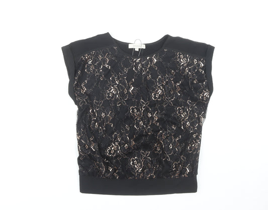 Oasis Black Floral Lace Blouse Women's XS Sleeveless