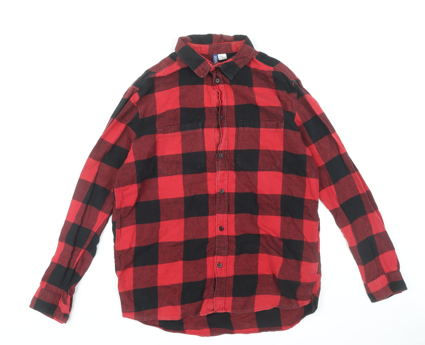 H&M Men's Red Check Button-Up Shirt, Size M, Cotton