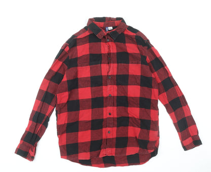 H&M Men's Red Check Button-Up Shirt, Size M, Cotton