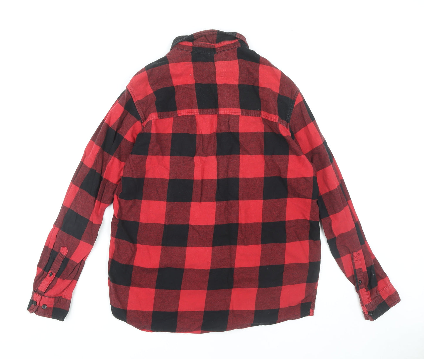 H&M Men's Red Check Button-Up Shirt, Size M, Cotton