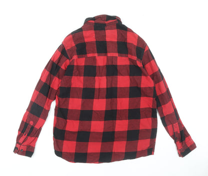 H&M Men's Red Check Button-Up Shirt, Size M, Cotton