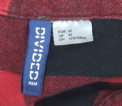 H&M Men's Red Check Button-Up Shirt, Size M, Cotton