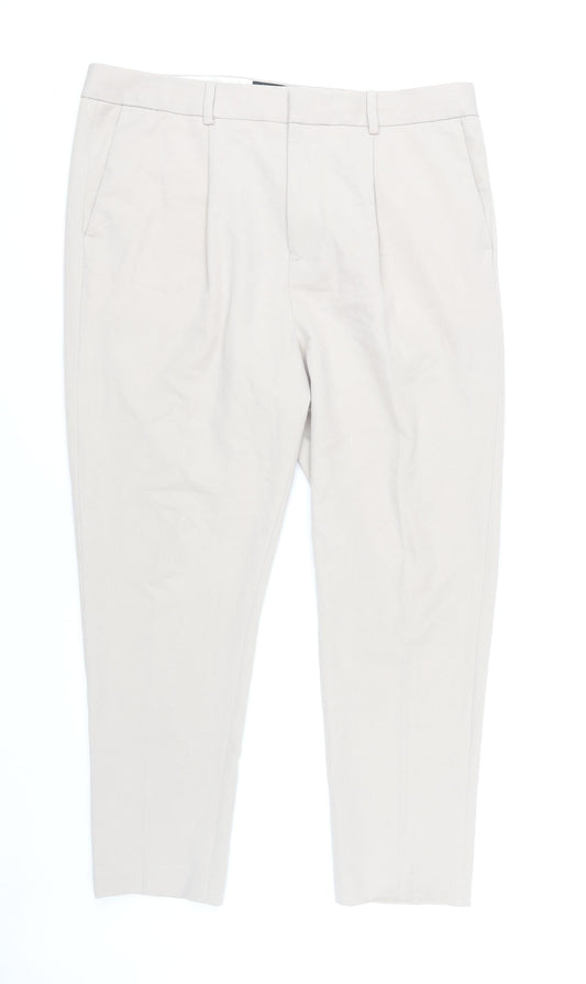 ASOS DESIGN Men Beige Trousers, Size L, Straight Leg