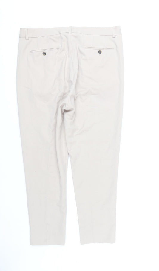 ASOS DESIGN Men Beige Trousers, Size L, Straight Leg
