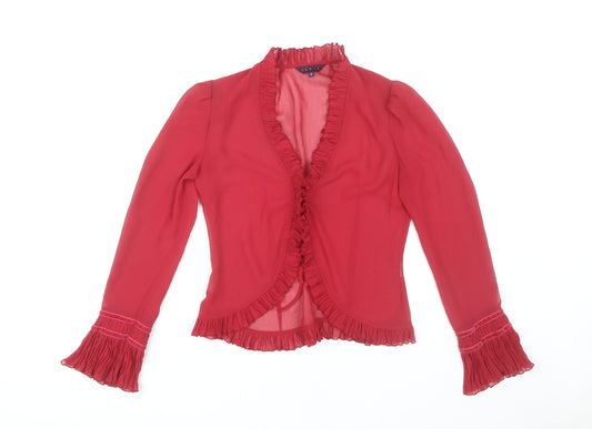 Debut Women's Red Blouse, Size 8, Elegant Ruffle Detail