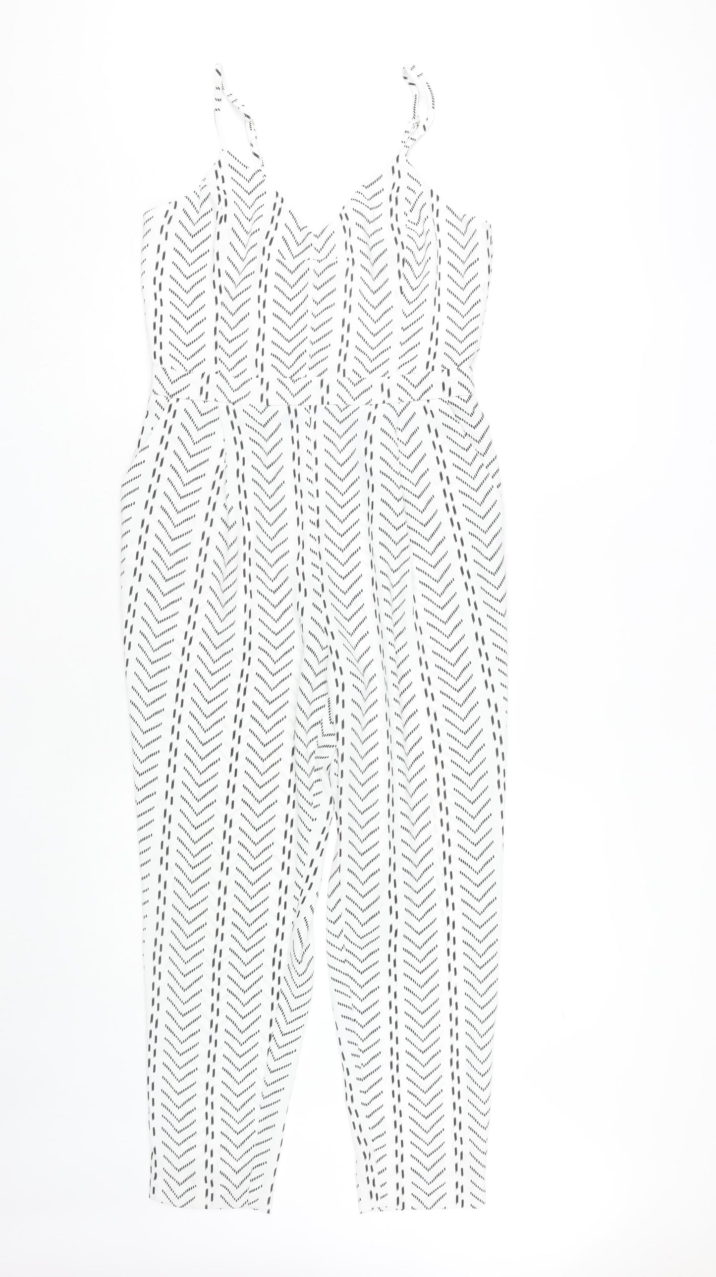 River Island Women's White Geometric Jumpsuit Size 10