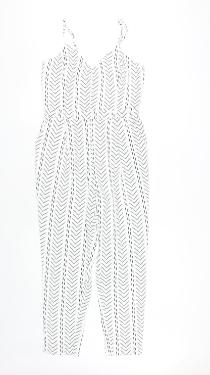 River Island Women's White Geometric Jumpsuit Size 10