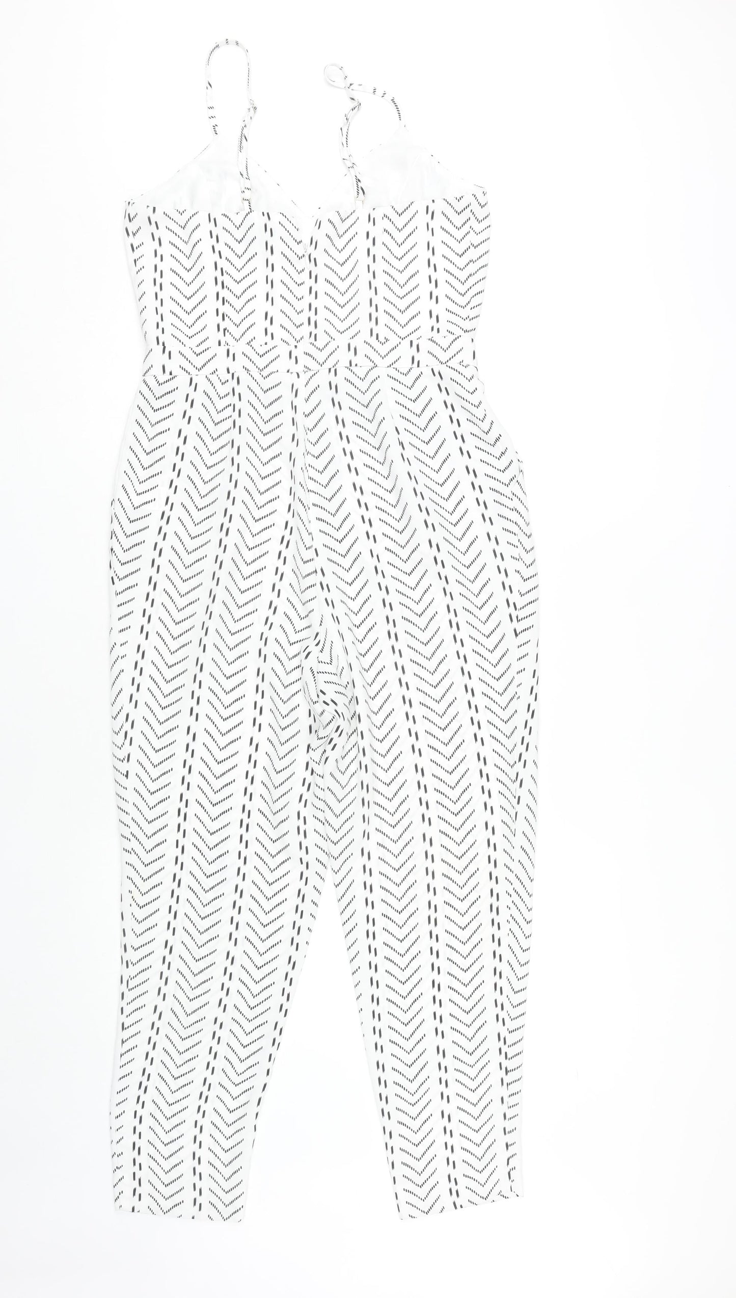 River Island Women's White Geometric Jumpsuit Size 10