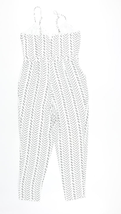 River Island Women's White Geometric Jumpsuit Size 10