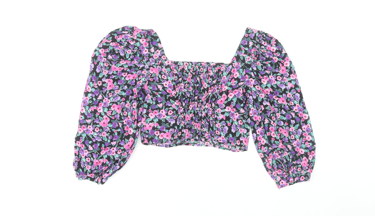Womens UK Size S Zara Multicoloured Cropped Blouse