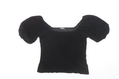 Hush Women's Black Puff Sleeve Square Neck Blouse S