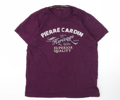 Pierre Cardin Men's Purple Graphic T-Shirt, M, Crew Neck