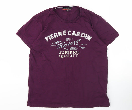 Pierre Cardin Men's Purple Graphic T-Shirt, M, Crew Neck
