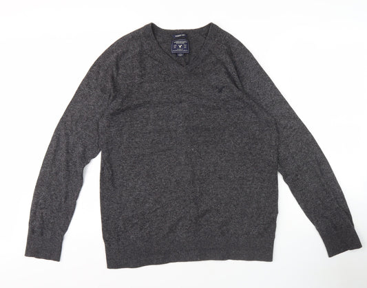 American Eagle Outfitters Men's Grey V-Neck Pullover Jumper
