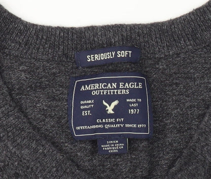 American Eagle Outfitters Men's Grey V-Neck Pullover Jumper