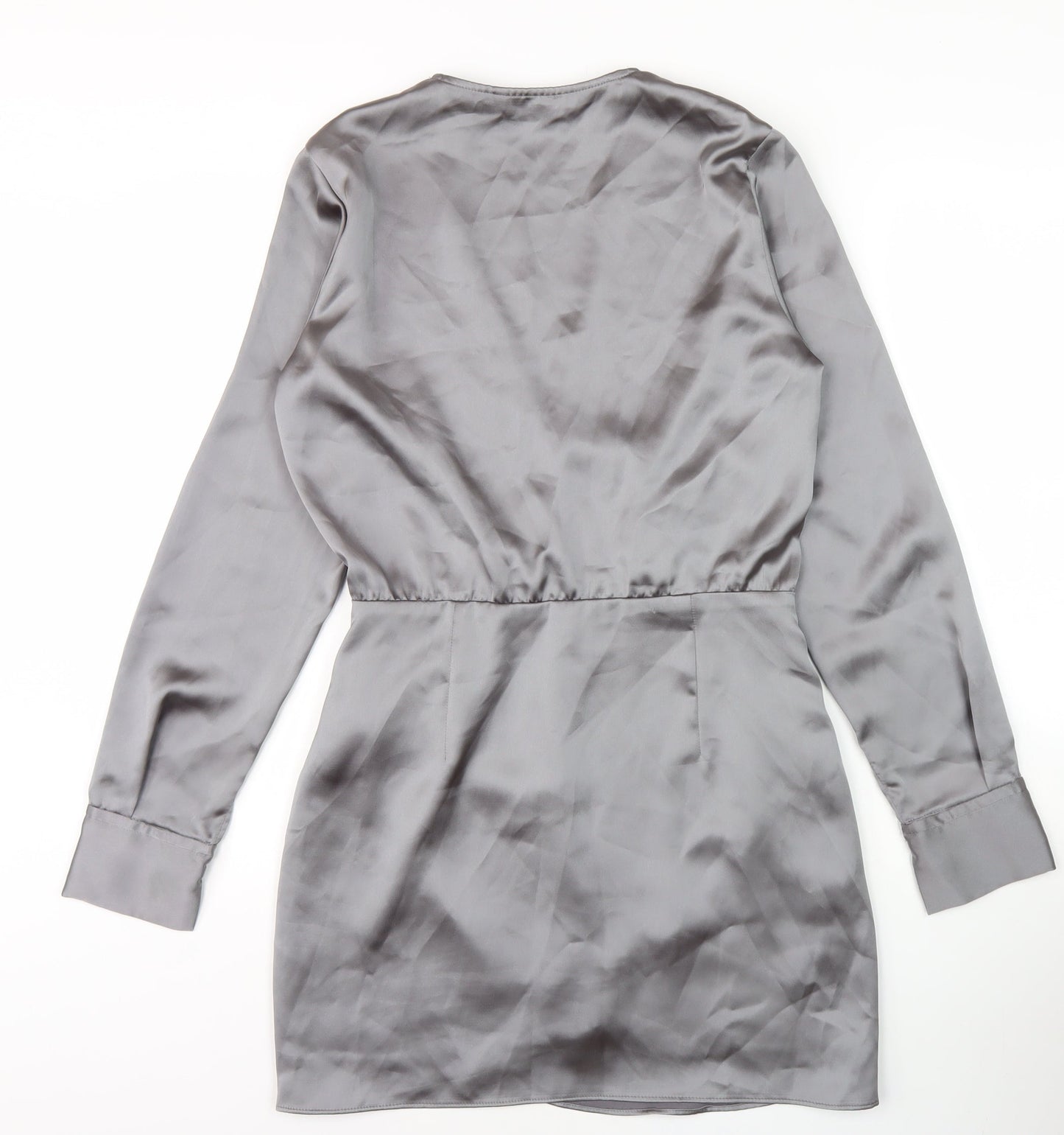 Zara Women's Grey V-Neck Wrap Dress Size 8