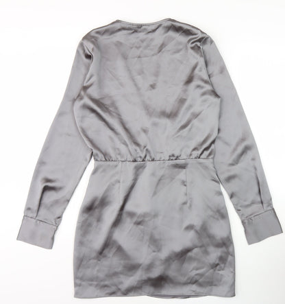 Zara Women's Grey V-Neck Wrap Dress Size 8