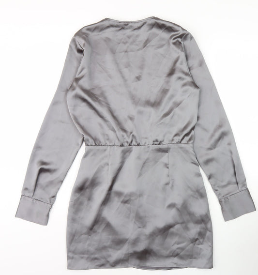 Zara Women's Grey V-Neck Wrap Dress Size 8