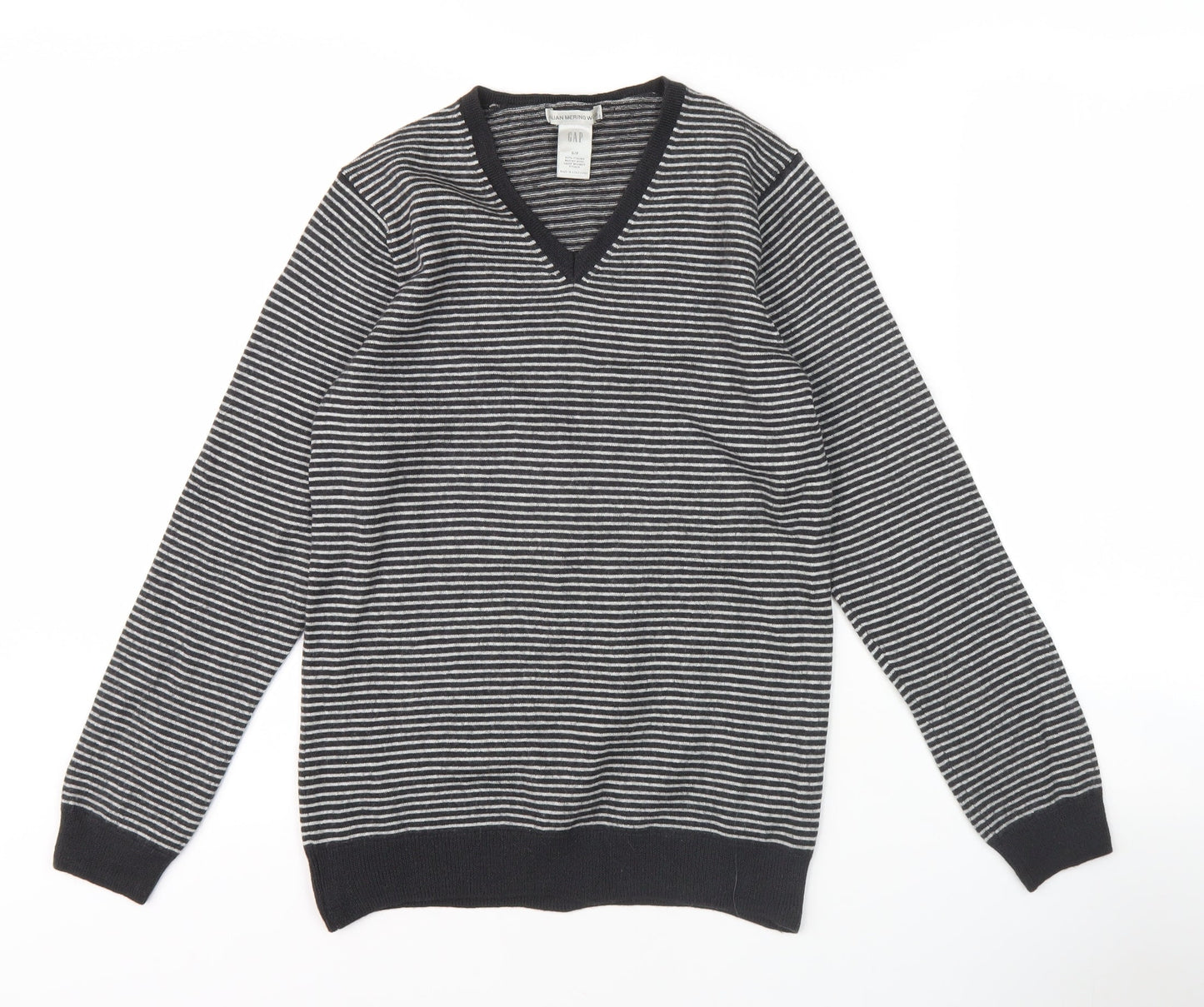 GAP Men's Black Striped Wool Pullover Jumper Size S