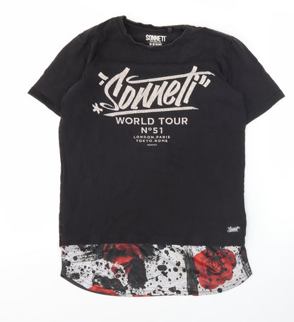 Sonneti Boys Black Graphic T-Shirt 13-14 Yrs - Short Sleeve, Logo