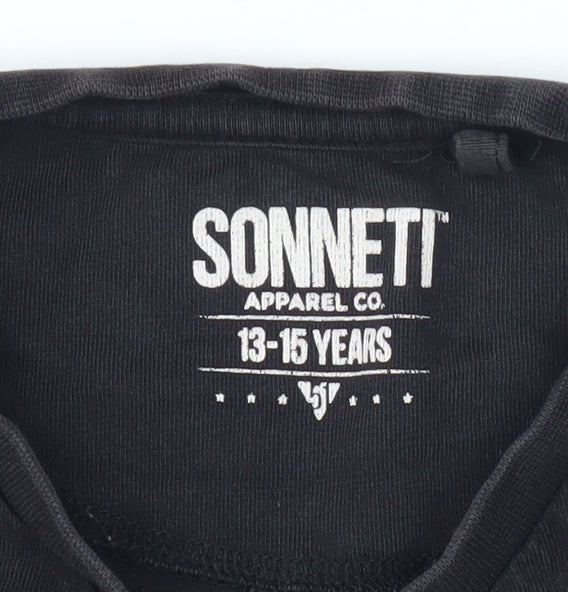 Sonneti Boys Black Graphic T-Shirt 13-14 Yrs - Short Sleeve, Logo
