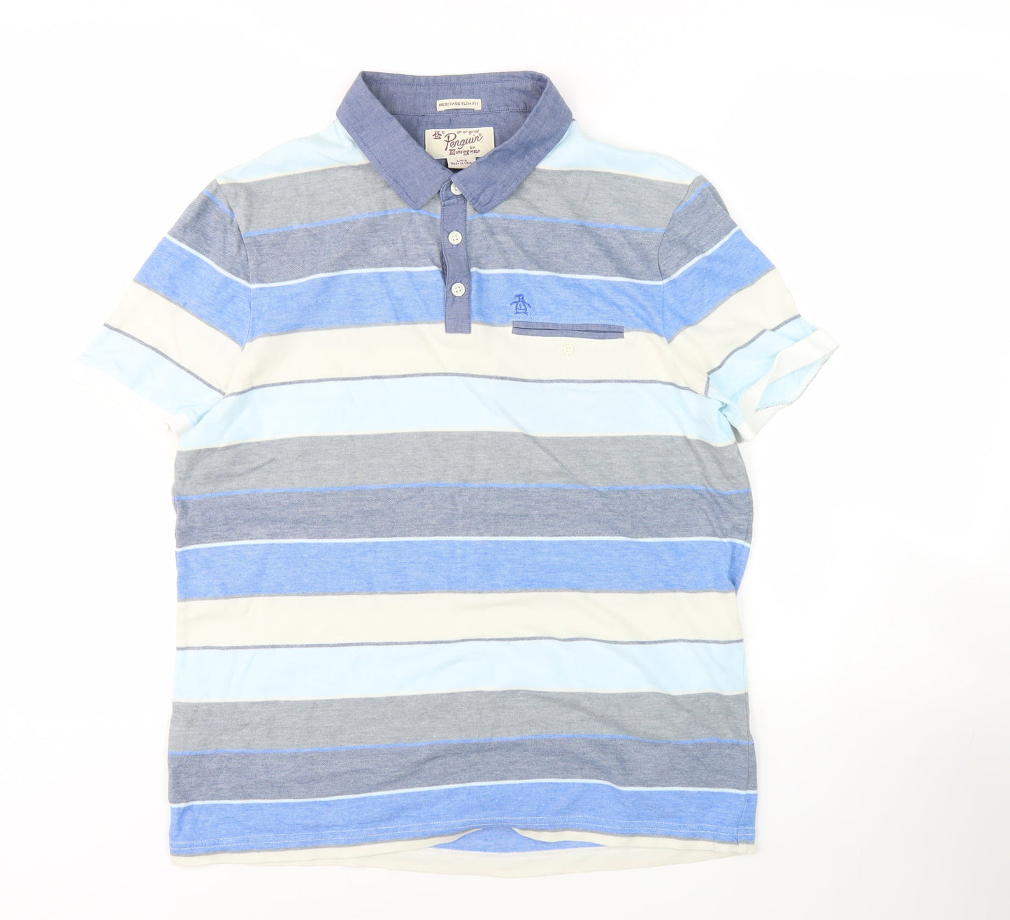 Original Penguin Men's Blue Striped Slim Polo L