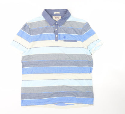Original Penguin Men's Blue Striped Slim Polo L