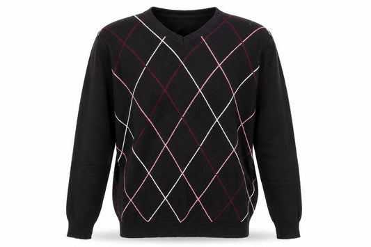 La Vie Men's Black Argyle V-Neck Pullover, L