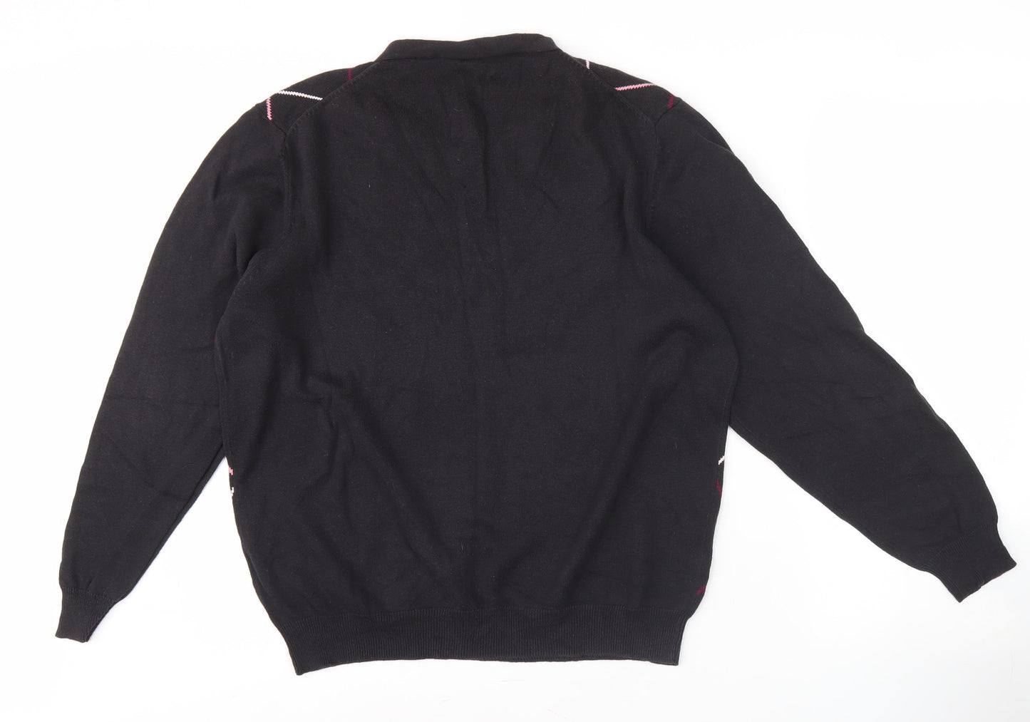 La Vie Men's Black Argyle V-Neck Pullover, L