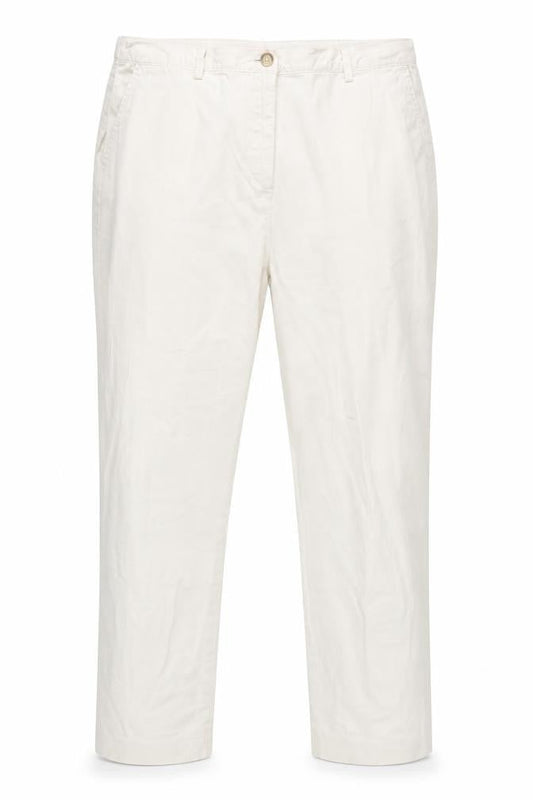 Front view of Lands' End women’s ivory straight trousers, size UK 18