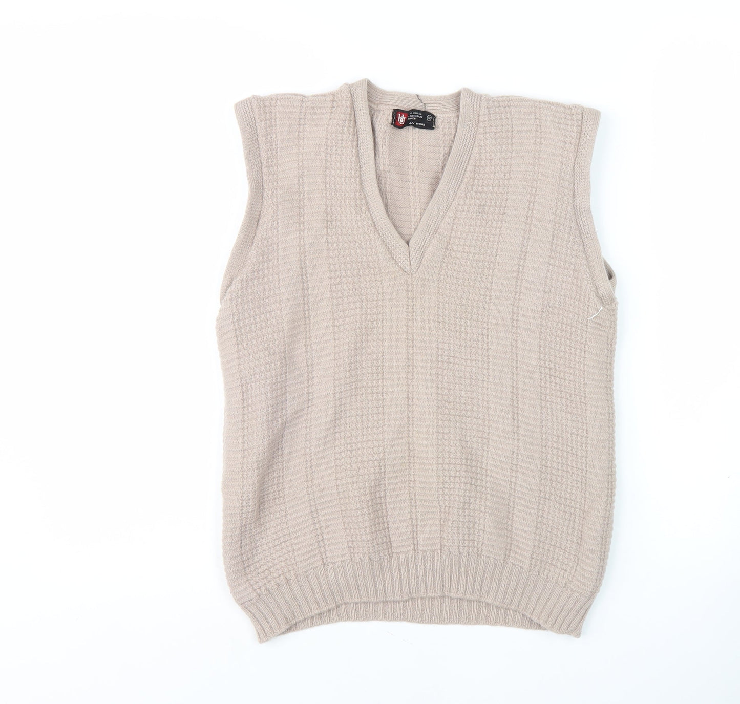 HG Men's Beige Wool Vest Medium V-Neck Knit Sleeveless