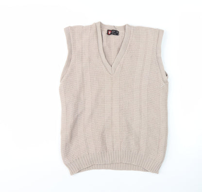 HG Men's Beige Wool Vest Medium V-Neck Knit Sleeveless