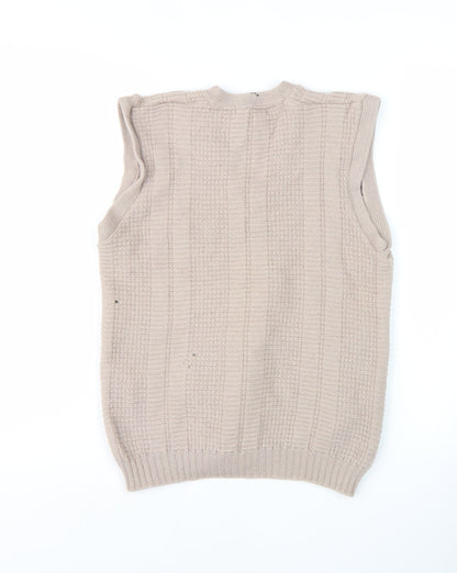 HG Men's Beige Wool Vest Medium V-Neck Knit Sleeveless