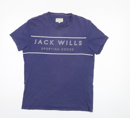 Jack Wills Men's Blue Cotton Crew Neck T-Shirt, Size S