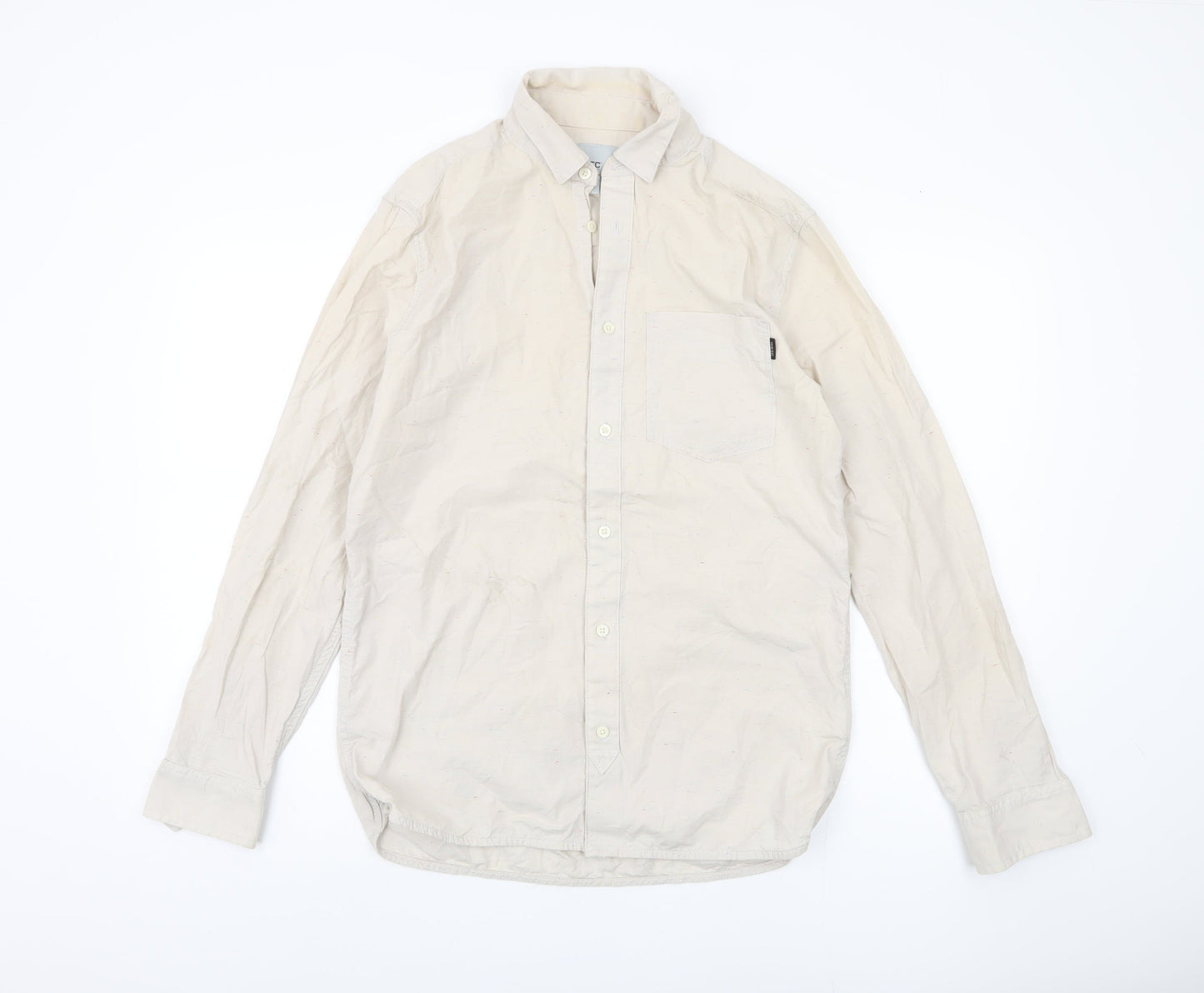WeSC Men's Beige Long Sleeve Button-Up Shirt S