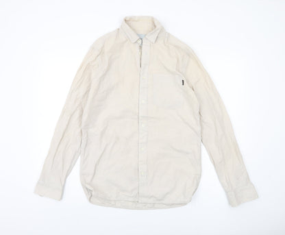 WeSC Men's Beige Long Sleeve Button-Up Shirt S