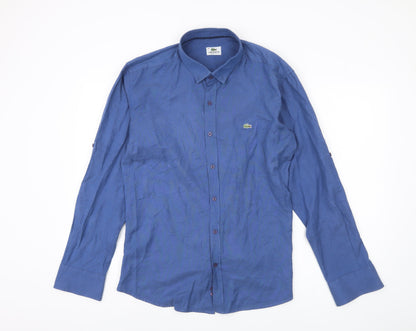 Lacoste Men's Blue Slim Fit Shirt, Size 47, Long Sleeve