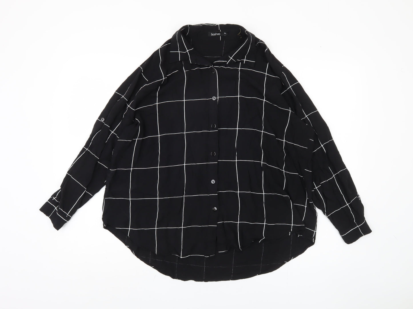 Boohoo Women's Black Check Button-Up Shirt XL