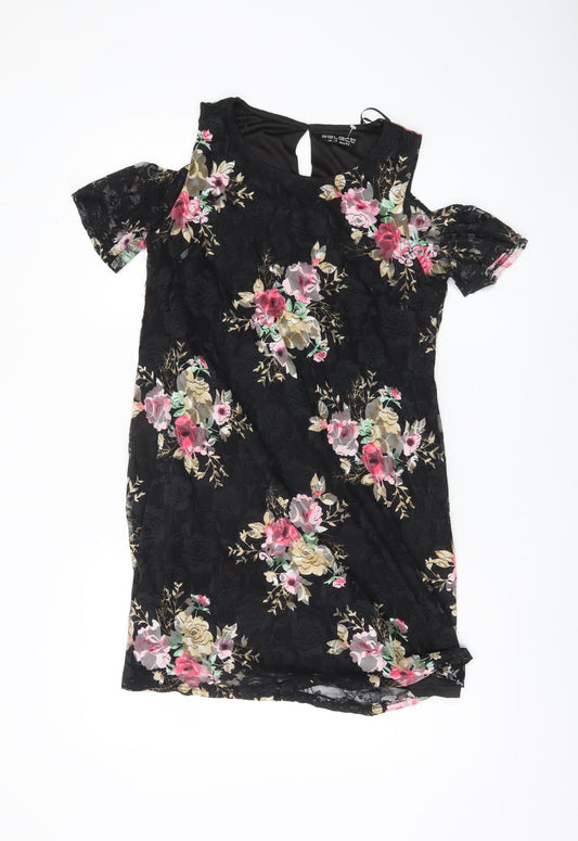 Select Women Black Floral Sheath Dress Size 14